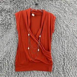 French Atmosphere Sweater Womens Small Faux Wrap with Necklace